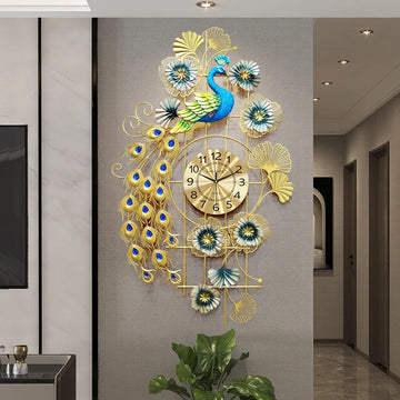 Peacock Decorative Wall Clock Elegant European Design for Living Room & Entryway